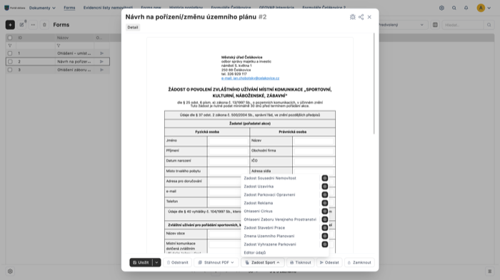 Mesto Čelákovice — Mesto Čelákovice – digitalizácia úradných formulárov a integrácia s GEOVAP