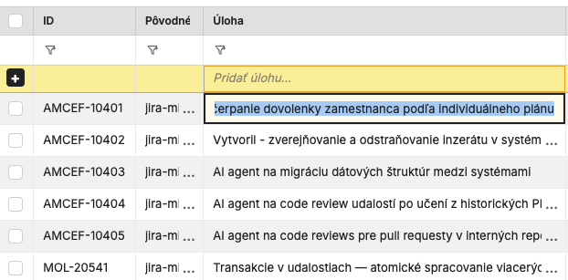 Inline úprava v tabuľke